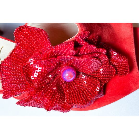 Christian Louboutin NIB Submuline 120 Coral Suede Paillette Heels Mules Sandals - Picture 3 of 7